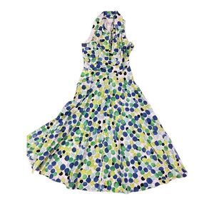 Talbots vintage blue green circle pattern collar midi dress fit & flare …